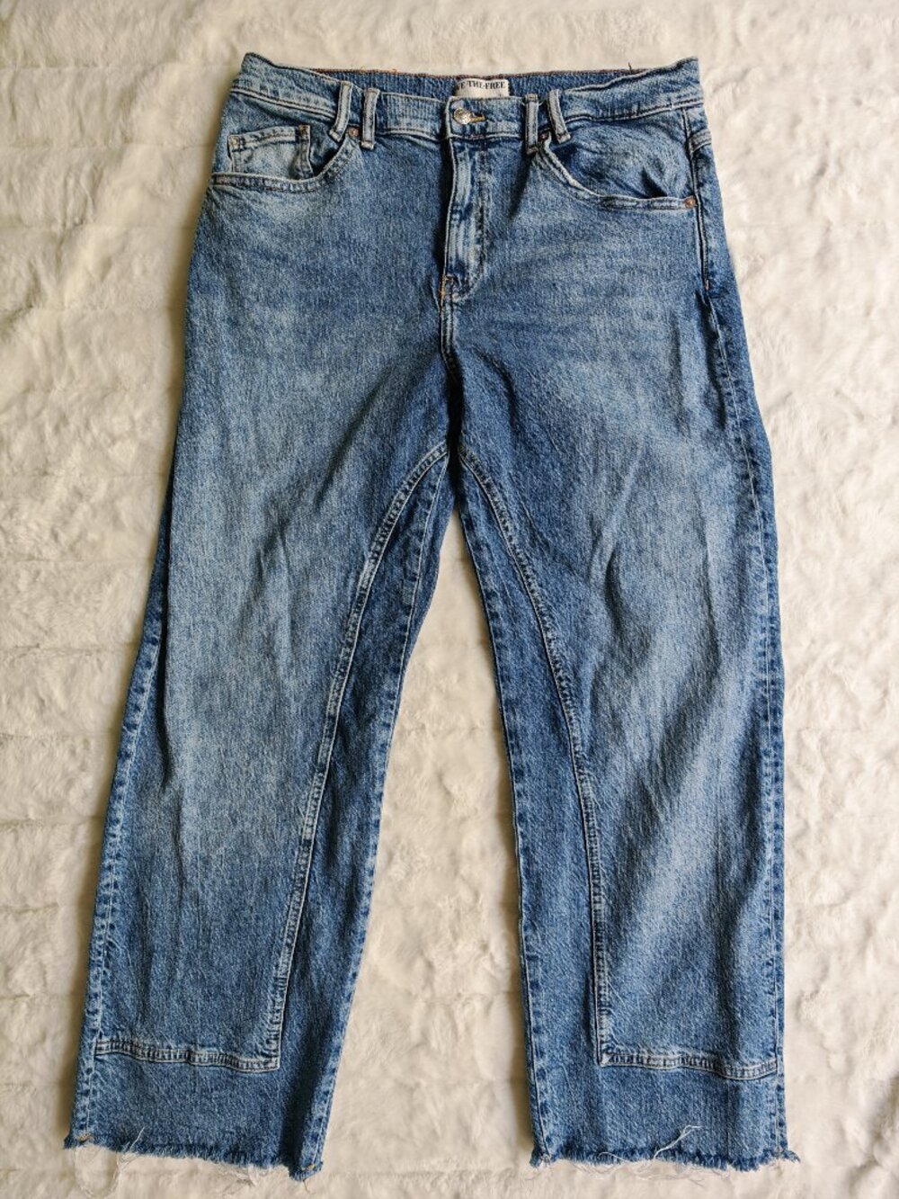 Free People We The Free Jeans 31 Wide Leg Cropped Raw Hem Distressed Boho Denim - Picture 2 of 13